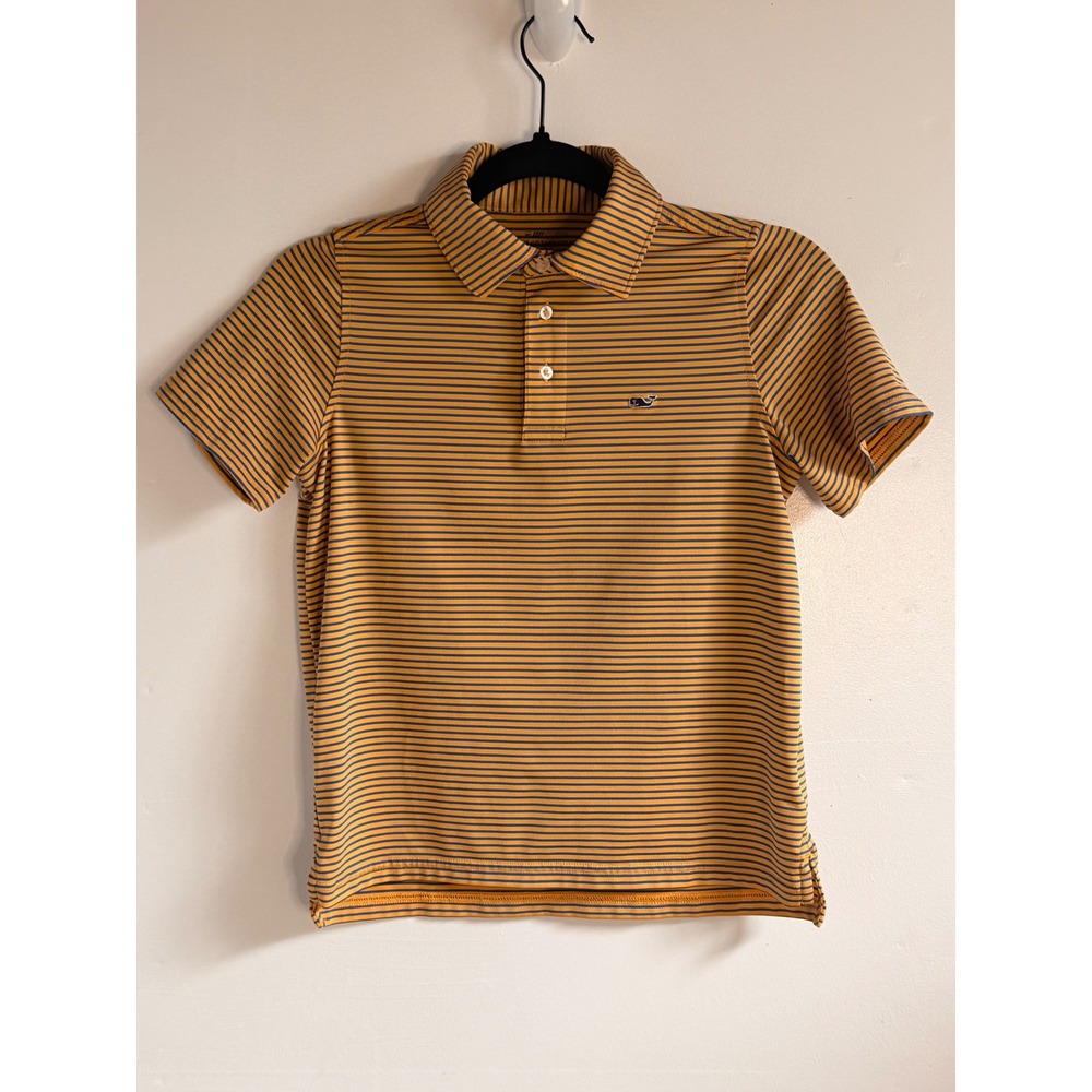 Vineyard Vines Sankaty Polo Kids Small S 8-10 Orange Blue Striped